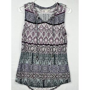 RuffHewn Sleeveless Mixed Print Blouse Womens PS Purple Boho Rayon Top